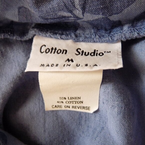 Cotton Studio blue linen blend short sleeve floral printed blouse M button down - Picture 4 of 4